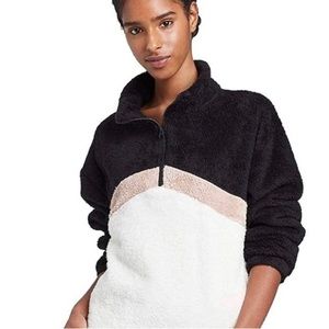 Colsie Winter warm long sleeve double fuzzy plush 1/4 zip pullover Top block Top